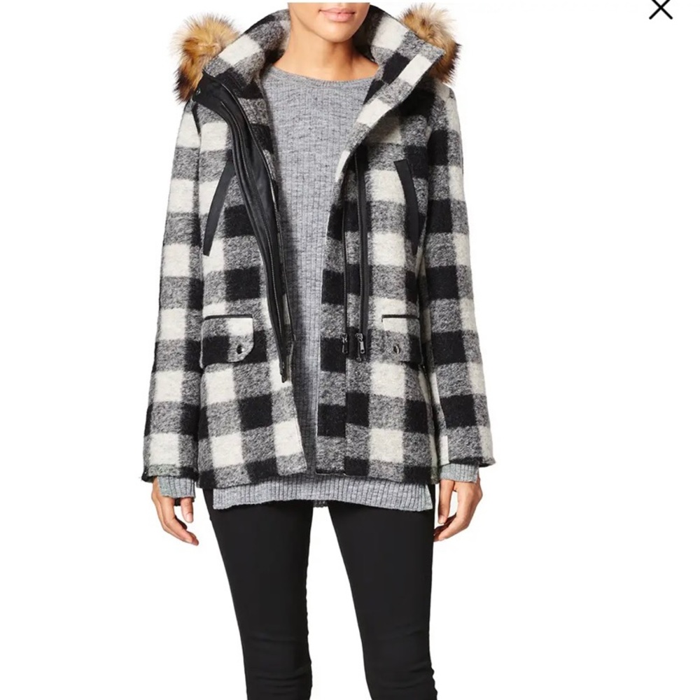Joie Roni River plaid jacket with faux fur